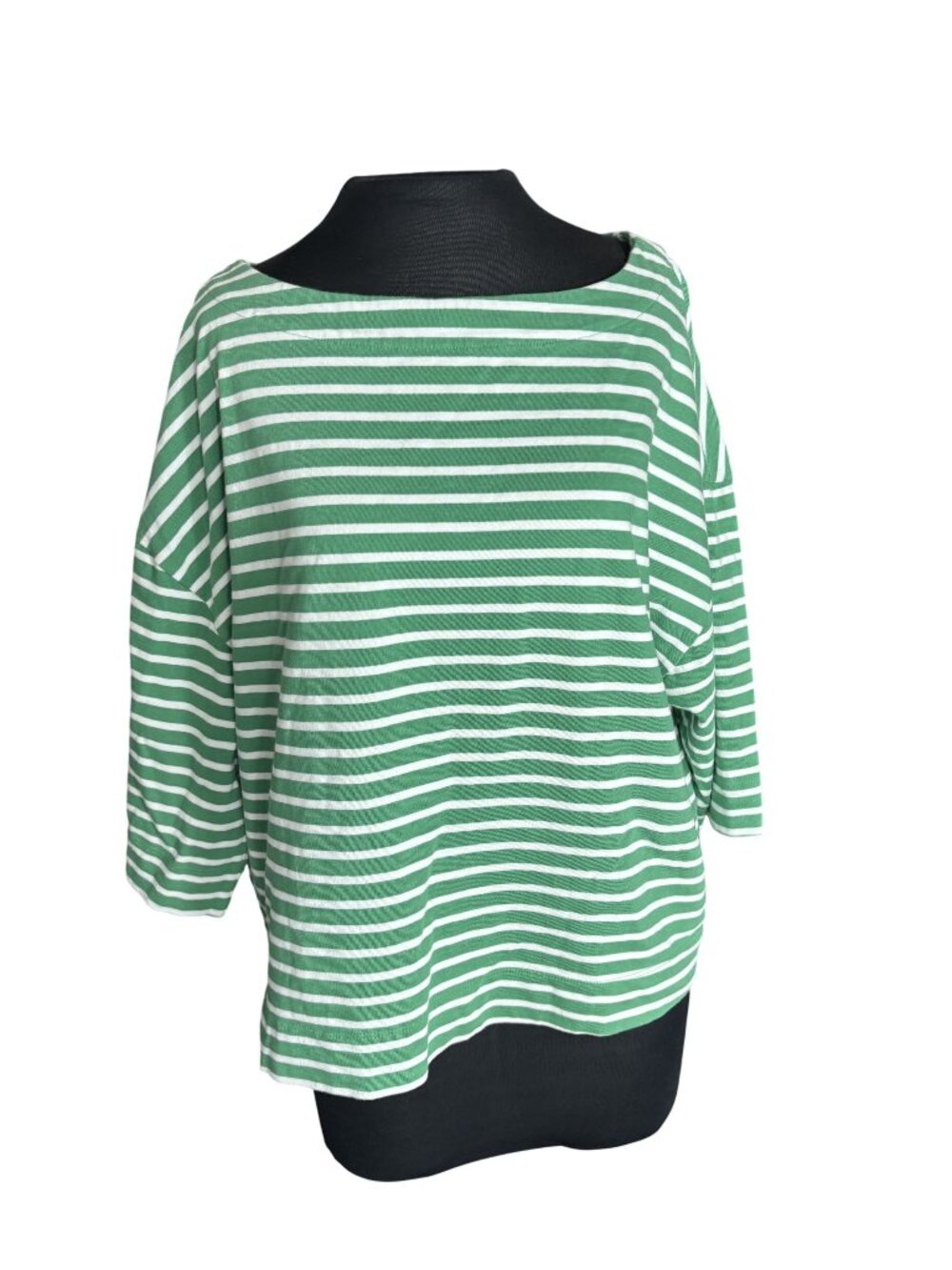 Green & White Striped Womens Top 3/4 Sleeve Size 2X On 34th Lightweight Cotton B